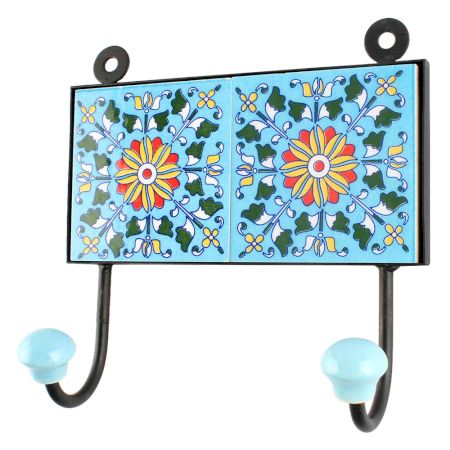Turquoise Wheel Flower Ceramic Tile Hook